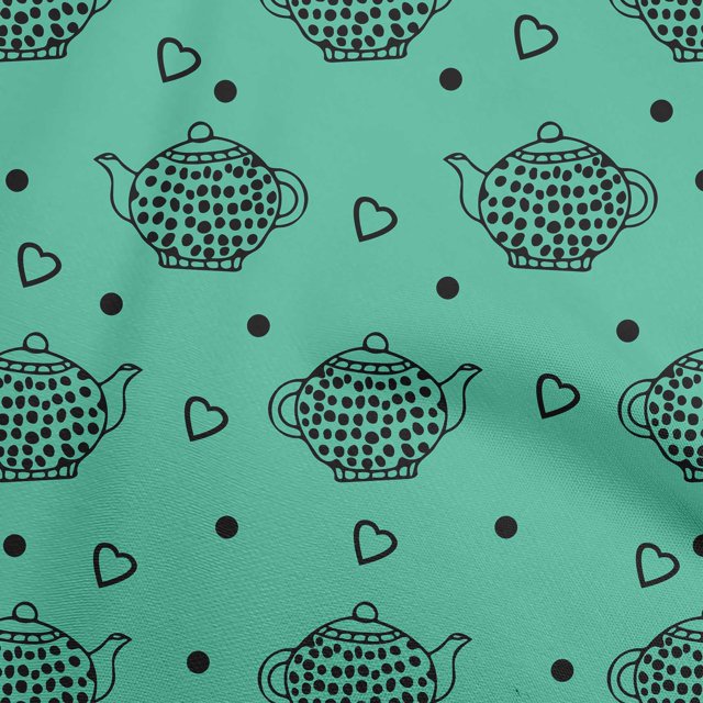 oneOone Cotton Flex Sea Green Fabric Tea Kettle Fabric For Sewing Printed Craft Fabric By The Yard 40 Inch Wide