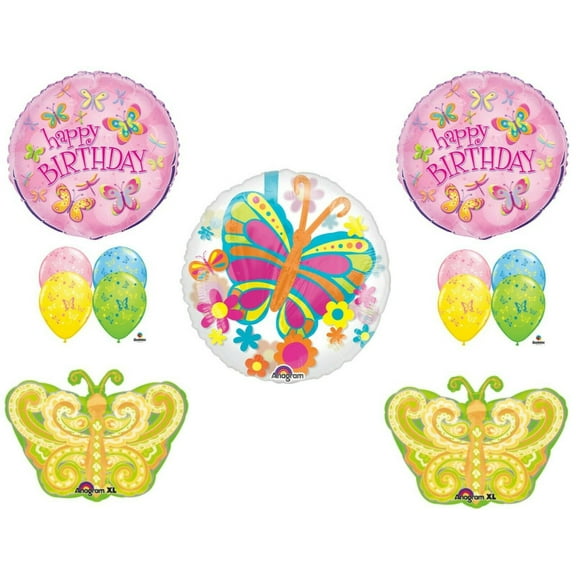 Butterflies & Dragonflies Happy Birthday Party Balloons Decoration Supplies