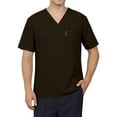 thumbnail image 5 of Domuza Scrub Tops for Men - Classic V-Neck Short Sleeve Top with Multiple Pockets, Side Slits Brown 2XL, 5 of 5