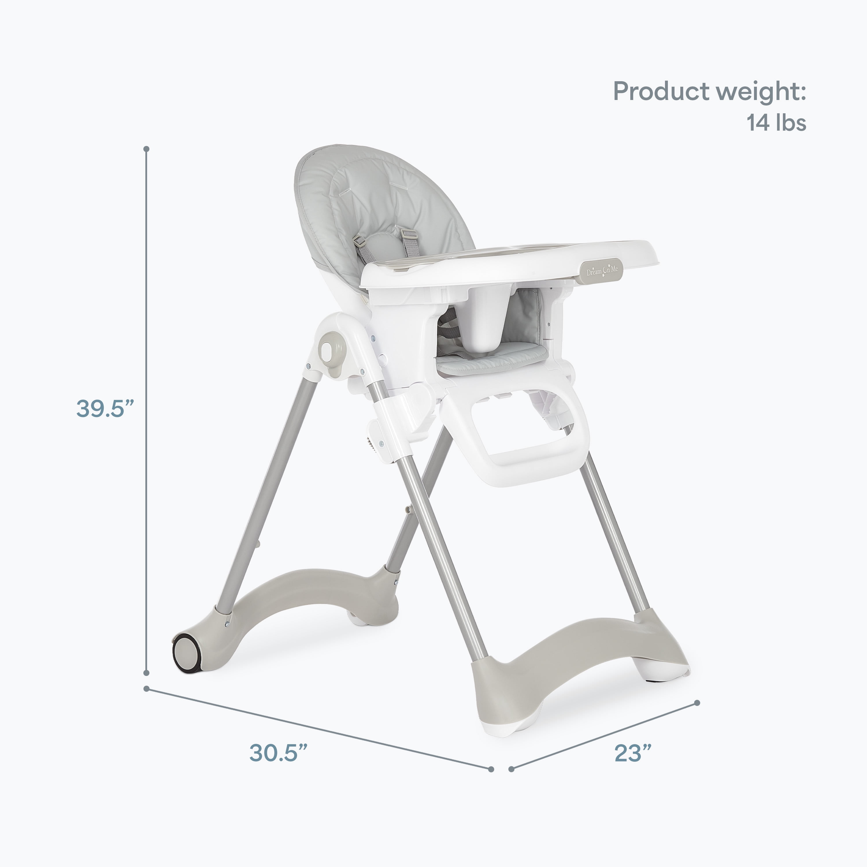 Dream On Me Solid Times High chair, Compact & Sleek High Chair, Multiple Recline and Height Positions, Lightweight Portable Highchair, In Gray