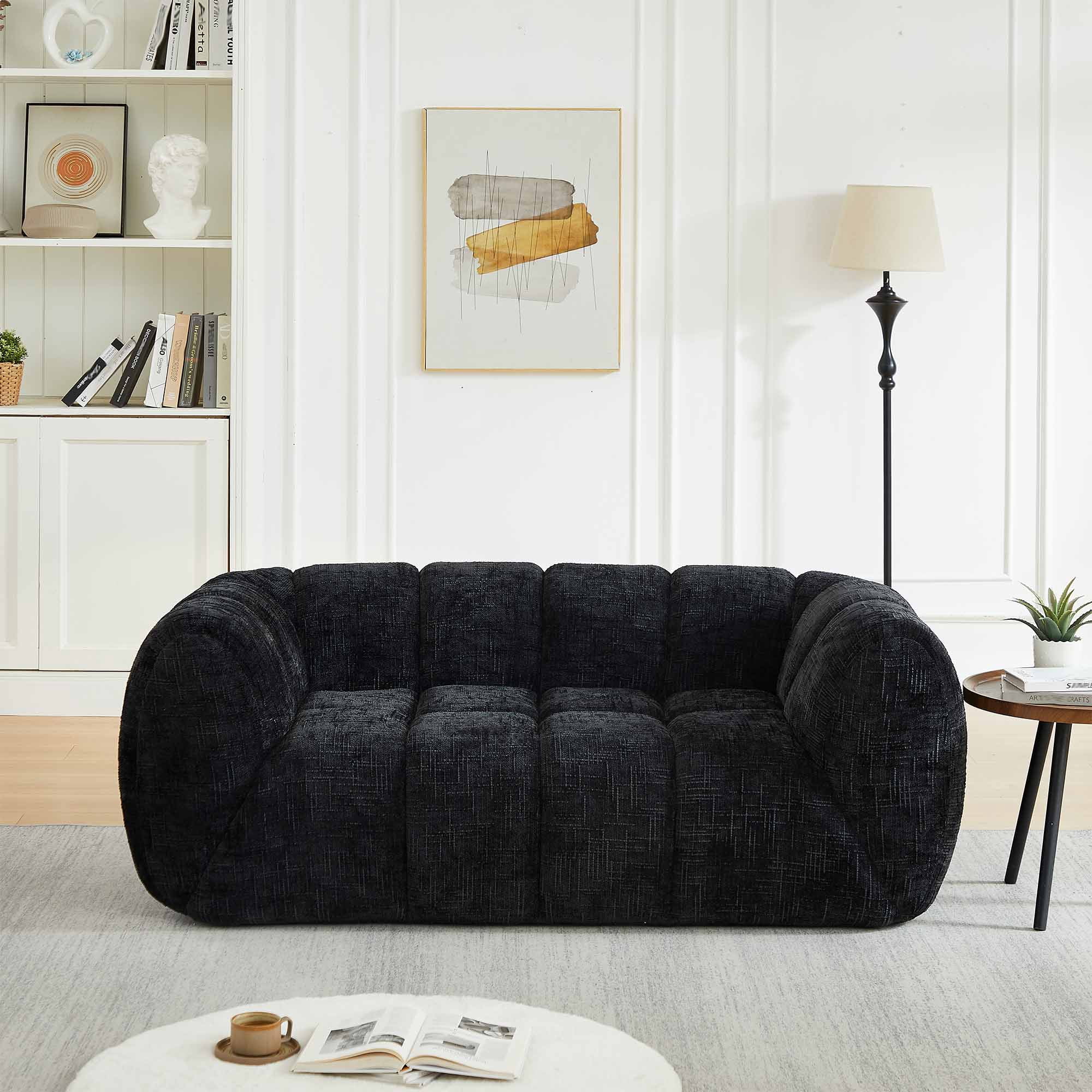Lunale 3-Seater Boneless Sofa, No Assembly Required, Modern Cloud Couch for Living Room, Apartment, Black Chenille