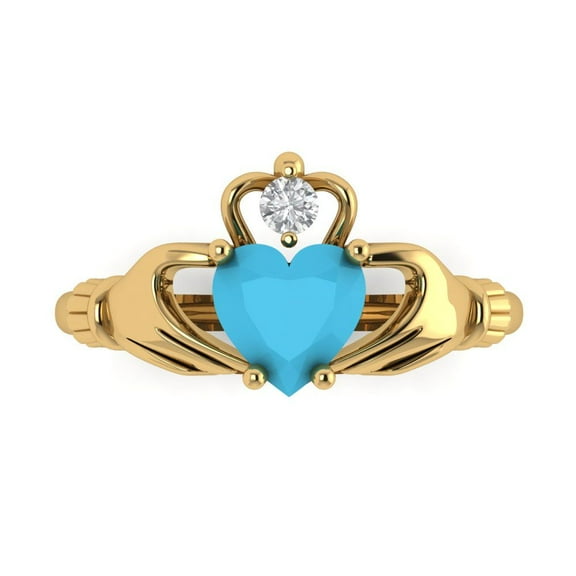 Claddagh Engagement Ring for Women - 1.06ct Simulated Turquoise in 18K Yellow Gold Promise Ring