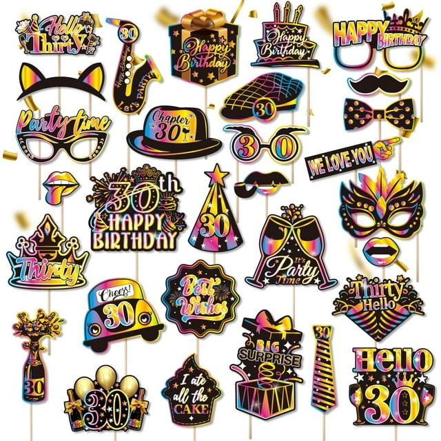 30th Birthday Photo Booth Props, Birthday Party Decorations, Random Style 30 Birthday Party Supplies for Men Women 30 PCS
