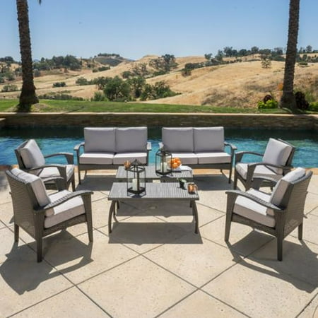 Reno Outdoor 8-Piece Grey Wicker Seating Set & Cushions