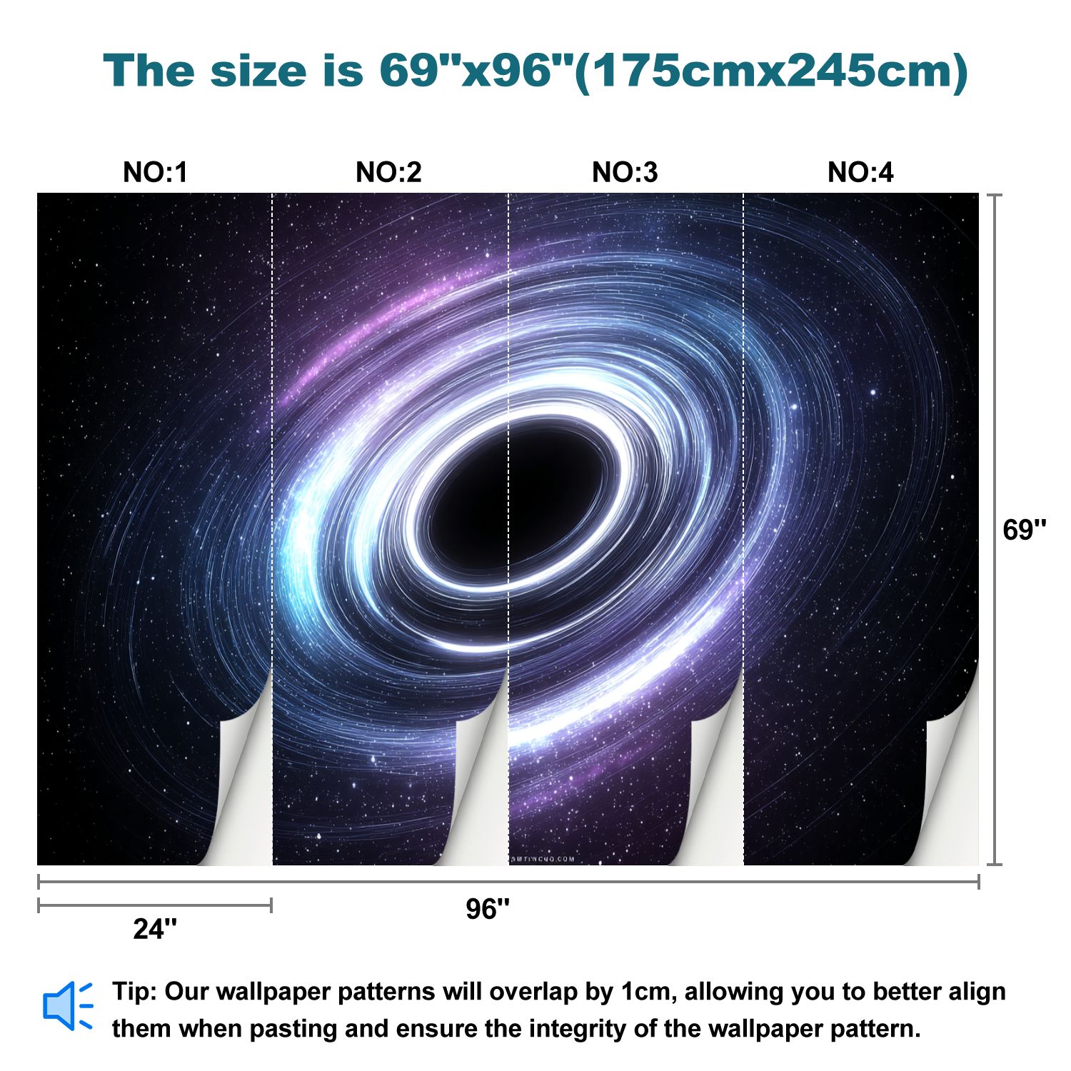 Peel and Stick Wallpaper Rings Universe Starry Minimal Art Style Black Hole Space Cosmos Modern Art Wall Mural Decor Self Adhesive and Removable 69in x 98in