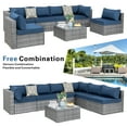 thumbnail image 3 of Walsunny 7 Piece Outdoor Patio Conversation Set, Rattan Sectional Sofa Set, All-Weather Outdoor Modern Sectional Furniture Wicker Couch with Glass Coffee Table,Navy Blue, 3 of 8