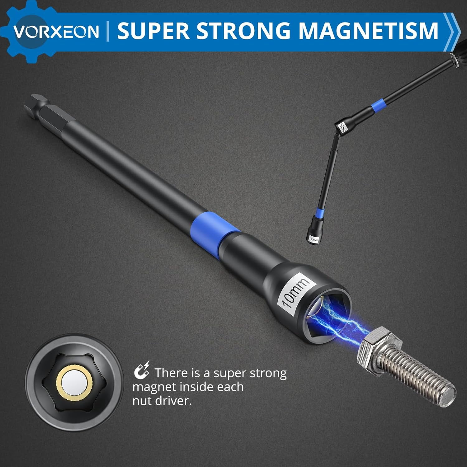 Magnetic Nut Driver Set Metric and SAE Length 65 mm, 23 PCS Impact Drill Driver Bit Set With Socket And Wrenche Adapters, Quick Release Extention, 6 mm to 14 mm And 1/4" to 9/16 "