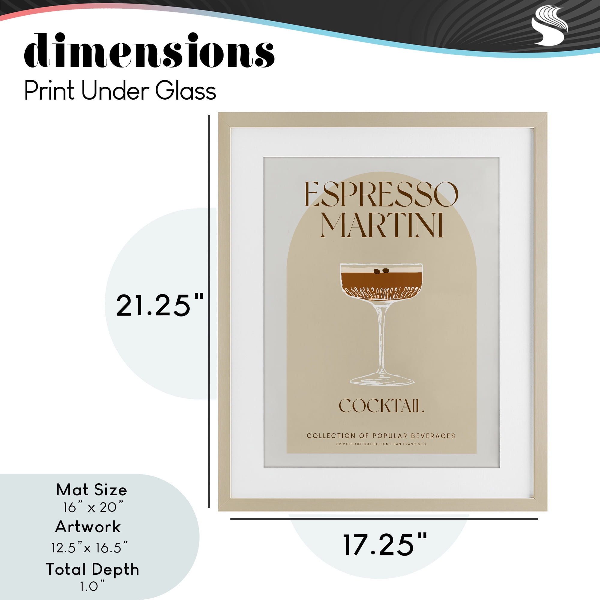 Stylish Retro Espresso Martini Birch Framed Print Under Glass, design by Lil' Rue