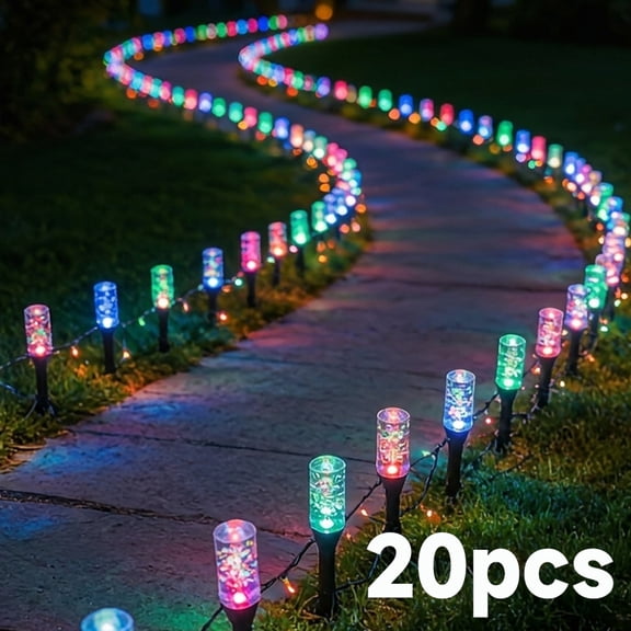 20 Pack Solar Color-Changing Pathway Lights, Cracked Glass LED Stakes, Waterproof Outdoor Garden Decor for Yard, Lawn, Walkway