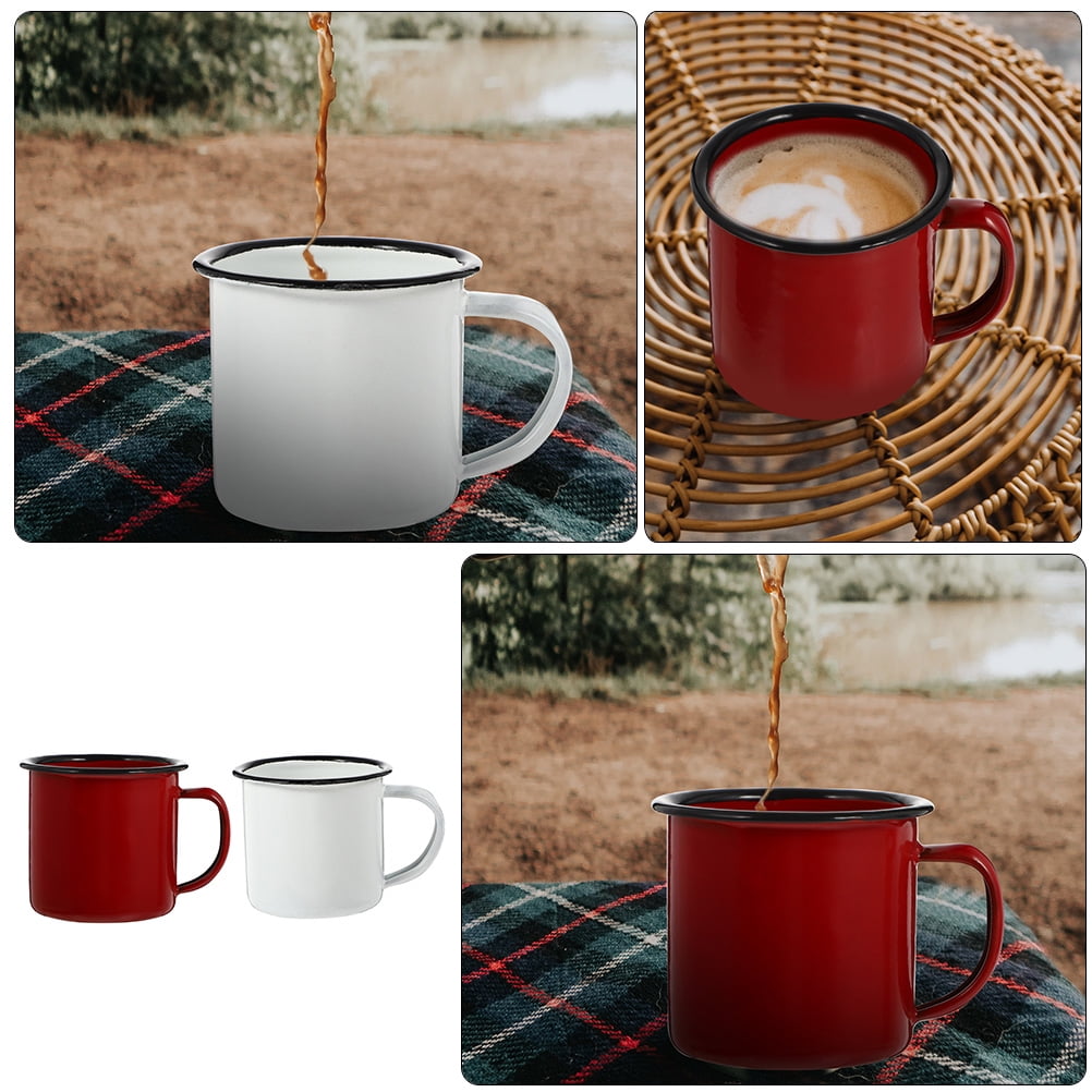 2pcs Enamelware Coffee Mug Camping Mug Vintage Metal Water Cup Cup
