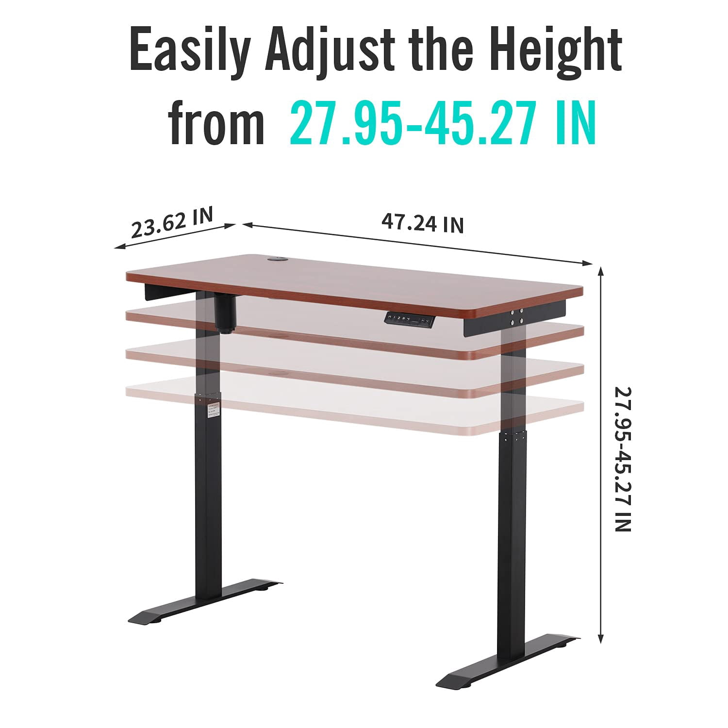 UNICOO® Height Adjustable Electric Standing Desk, 47.24 x 23.62 Inches Stand up Table, Sit Stand Home Office Desk with One Piece Tabletop (NTESMF01-B + 48 in Walnut TOP)