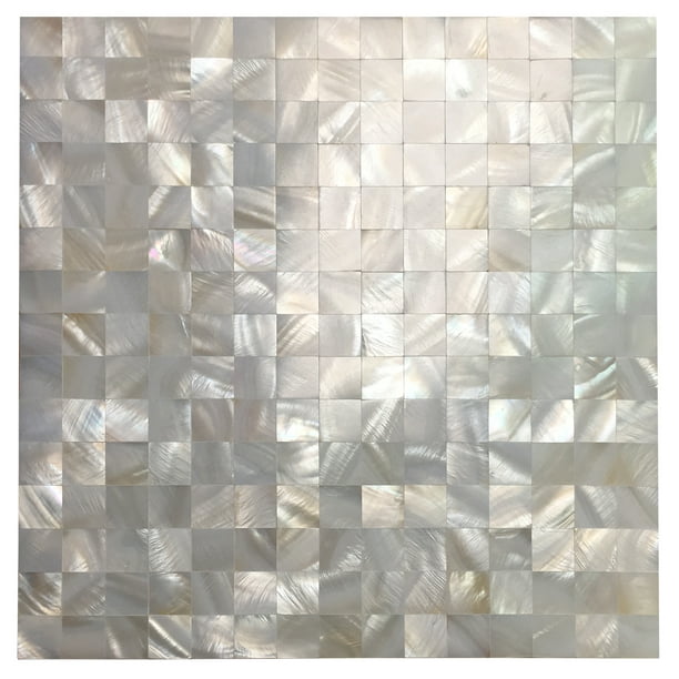 Art3d Square White with Seams 12 in. x 12 in. Mother of Peral Tile (1 ...