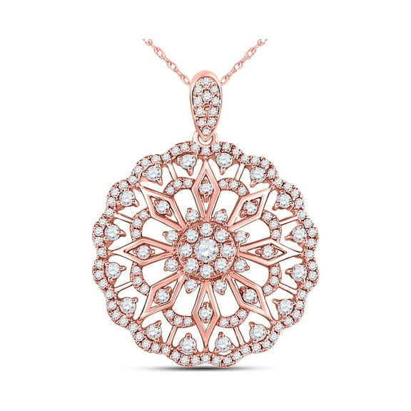 14kt Rose Gold Womens Round Diamond Mandala Circle Pendant 7/8 Cttw