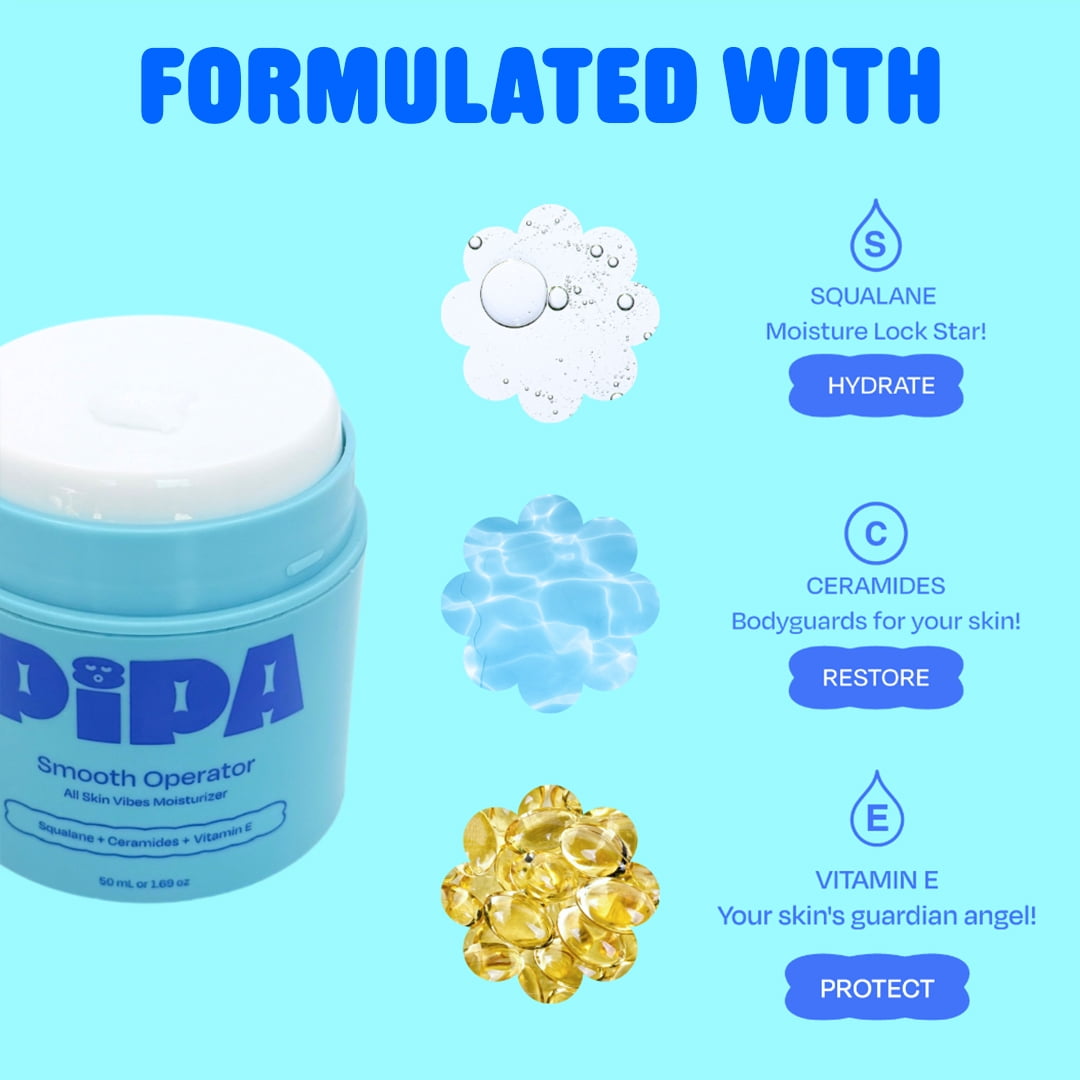 Pipa Skincare Smooth Operator Kids Face Moisturizer 1.7 oz | Clean, Non-Toxic, Hypoallergenic, Fragrance-Free Lotion | Multi-Vitamin Ceramides Cream | Gentle Daily Skin Care for Kids & Tweens