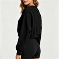 thumbnail image 5 of hoksml Women's Cropped Sweatshirt, V-Neck Balloon Long Sleeve Oversized Pullover Top with Loose Fit, Solid Color Casual Activewear, 5 of 6