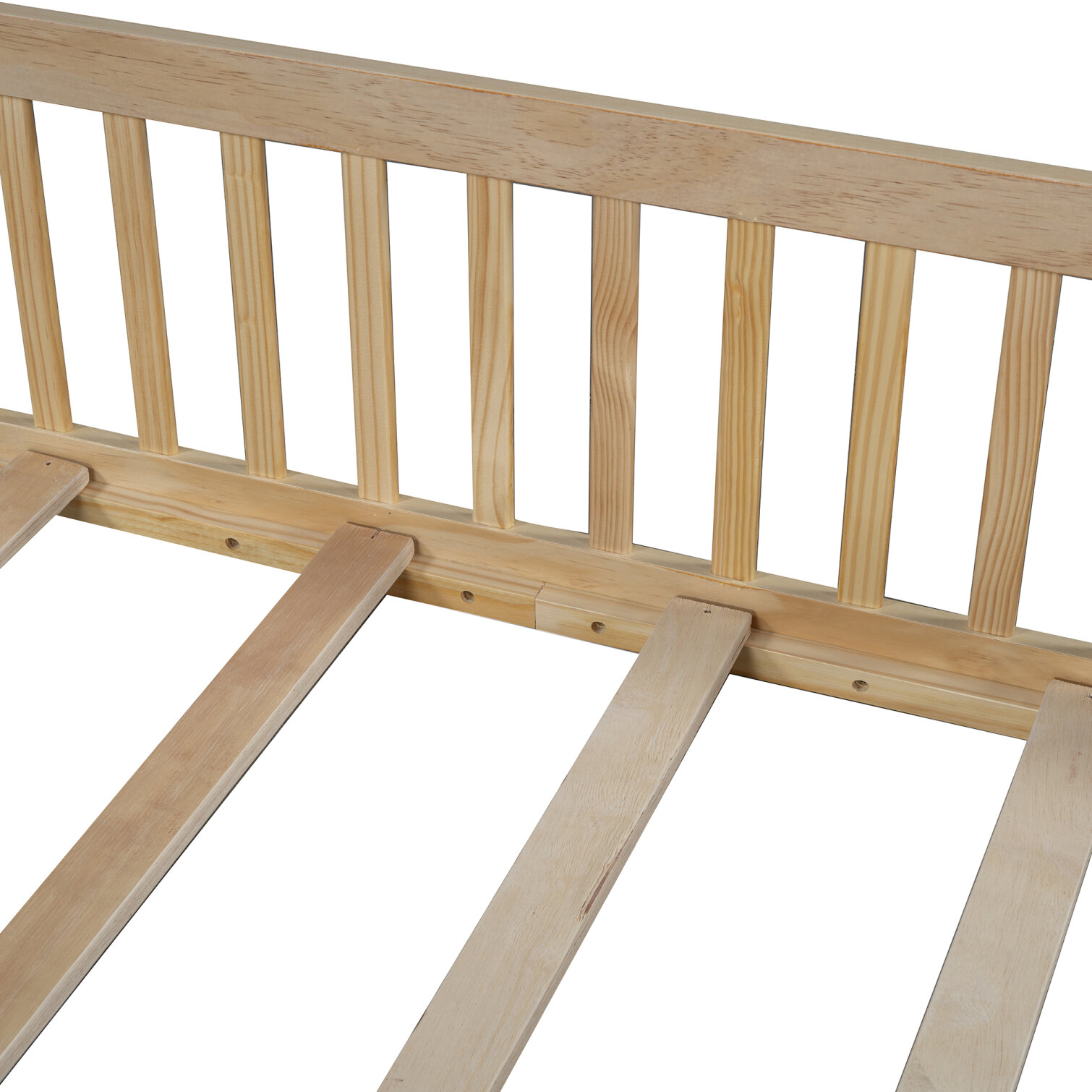 Full Size Floor Bed with Door and Slats,Montessori Floor Bed with Safety Guardrails,House Platform Bed for Girls and Boys,Natural