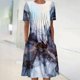 thumbnail image 1 of Puntoco Vestido Hasta La Rodilla Estampado A La Moda Para Mujer Vestido De Manga Corta Con Cuello Redondo Azul Marino S,Regalos Para Mujer Joven, 1 of 5