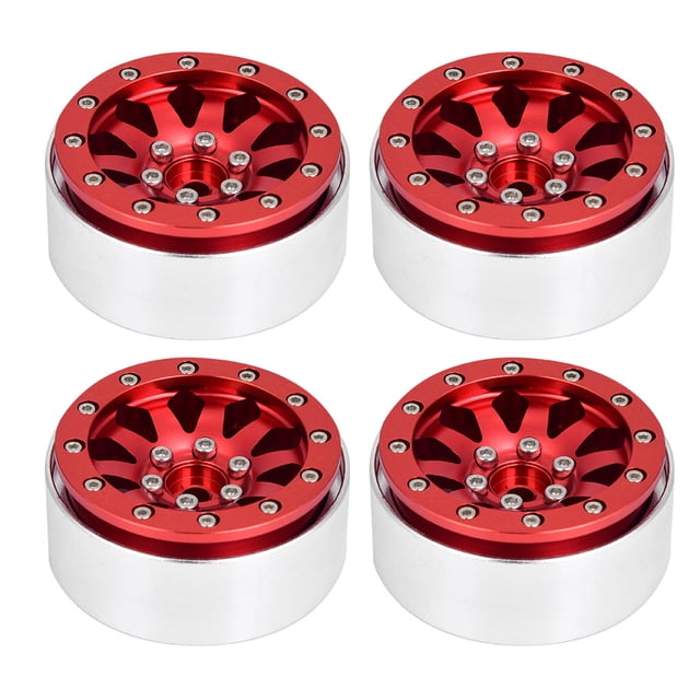 4 bujes de rueda Beadlock de aleación de moda de 1,9 pulgadas y 10 orificios para la mayoría de los trepadores de control remoto 1/10 (rojo)