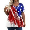 thumbnail image 2 of IYYVV Plus Size Tops Vintage V-Neck Long Shirts To Wear With Leggings 4Th Of July Womens T Shirts Short Sleeve Tunic Tops For Women Loose Fit Summer Clothes Fall Fashion 2024 Red 2XL, 2 of 7