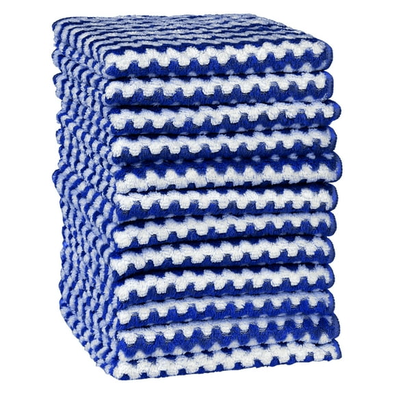 Unique Bargains 12pk Microfiber Absorbent Rag Reusable Cleaning Towels Dark Blue 12" x 12"