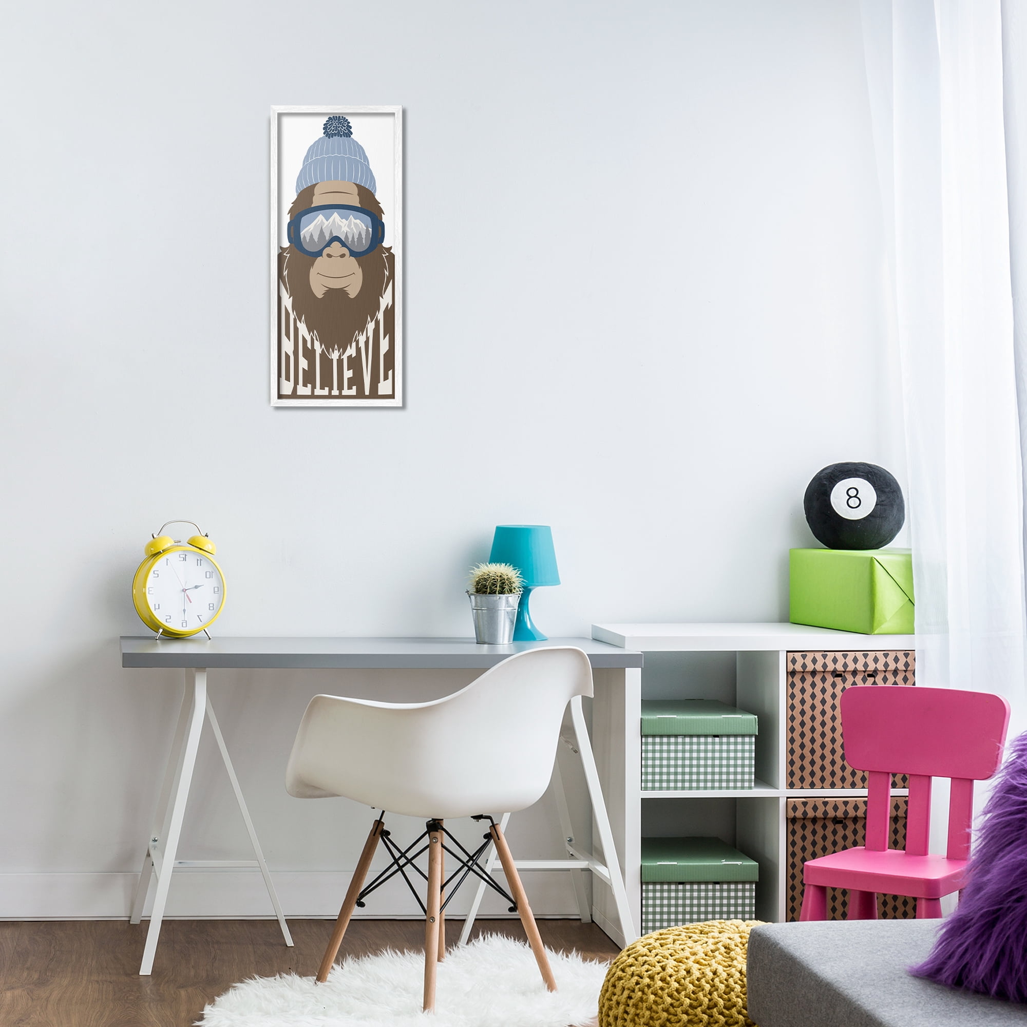 Believe Winter Bigfoot White Framed Giclee Art, design by Marcus Prime