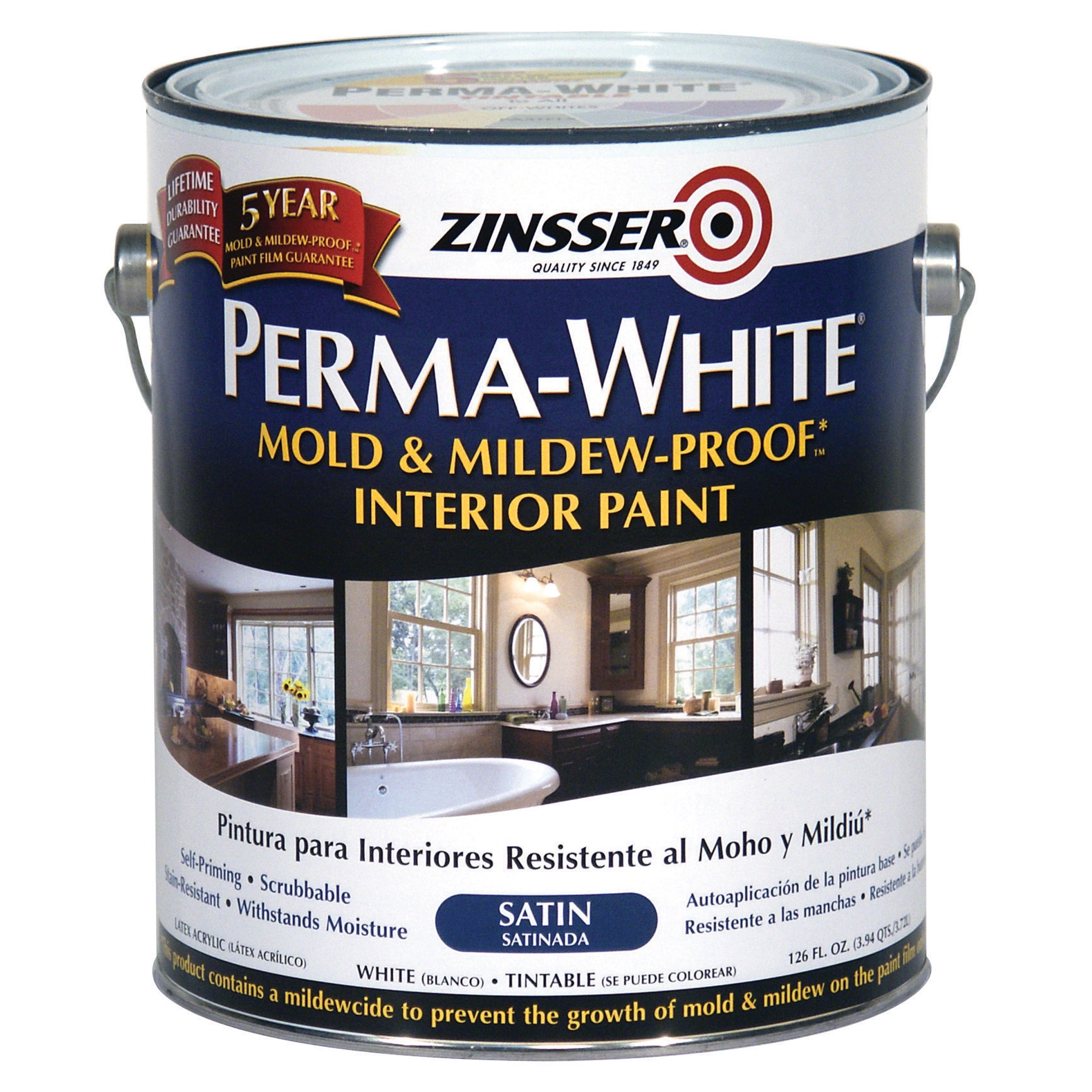 2 Pack, White, Zinsser Perma-White Satin Exterior Mold & Mildew Proof Paint- Gallon