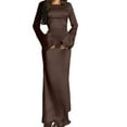 thumbnail image 2 of Maxi Dresses for Women Elegant Classy Fall Long Bell Sleeve Ruched Bodycon Fitted Cocktail Party Slit Dress Brown XXL, 2 of 8