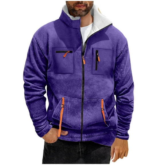 Chiccall Men's Fleece Lined Sweatshirts Zip Up Cargo Sweatshirt Jacket Warm Comfy Outdoor Coat with Pocket