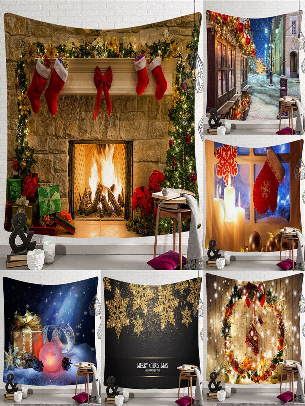 Christmas Theme Tapestry Xmas Holiday Wall Hanging Tapestry Home Room Decoration - Walmart.com