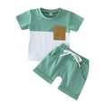 thumbnail image 1 of PEASKJP Beach Outfits for Boy Cartoon Print Pattern Short Sleeve Two-piece Suit,Blue 70, 1 of 4
