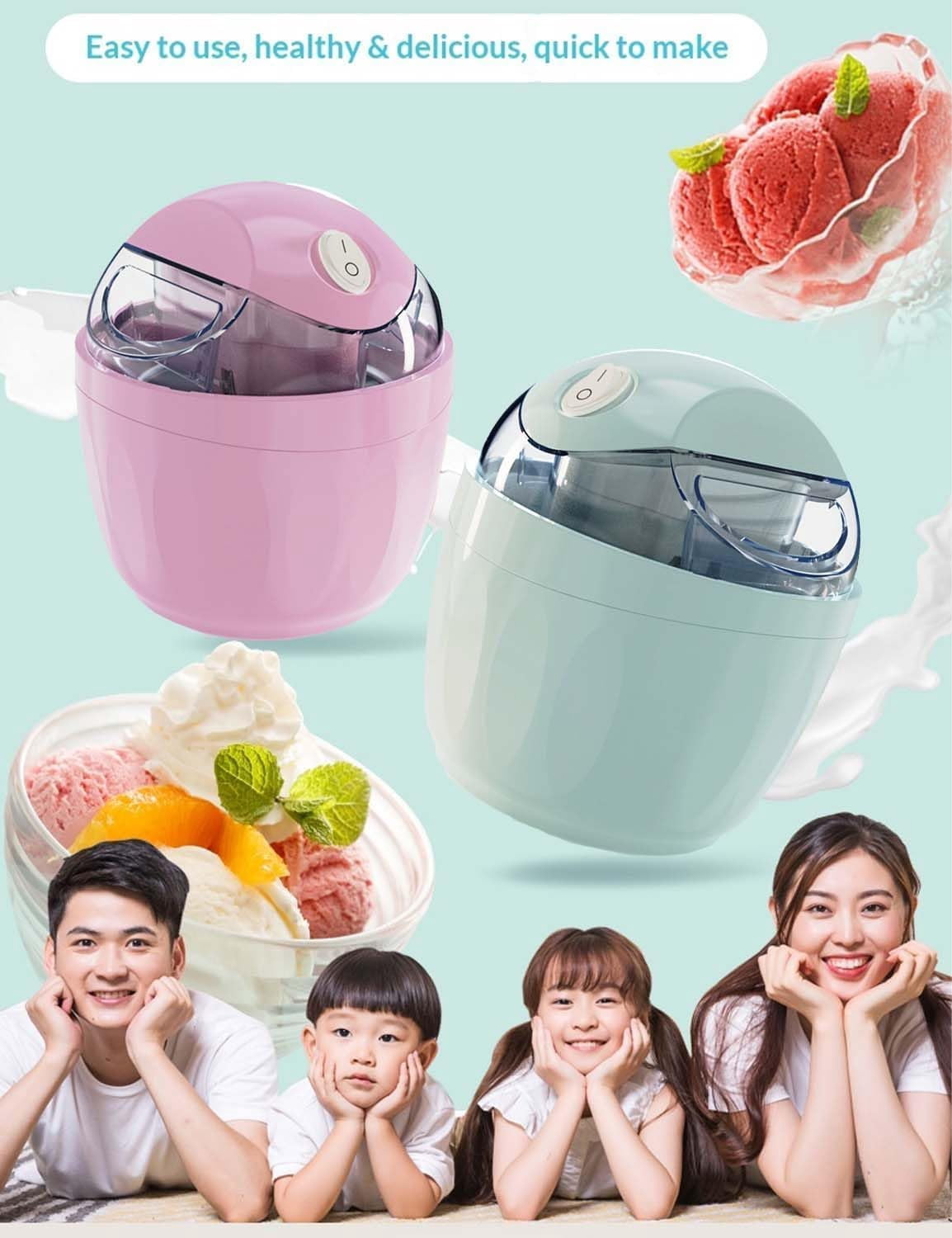 Small Home Mini Ice Cream Maker, Just 15 Minutes, DIY Makes Single Mini Ice Cream Machine, Frozen Yogurt, Easy One-Touch Dessert Maker for Families Kitchen (Pink)