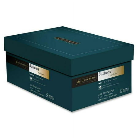 UPC: 0083514896208 | Southworth  SOUJ40410  25% Cotton No. 10 Business Envelopes  250 / Box  White