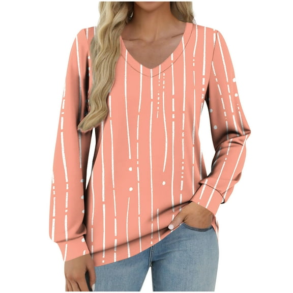 Cheytotty Womens Tops Casual V Neck Graphic Printed Business Work Shirts Loose Fit Fall Trendy Outfits Orange Xl