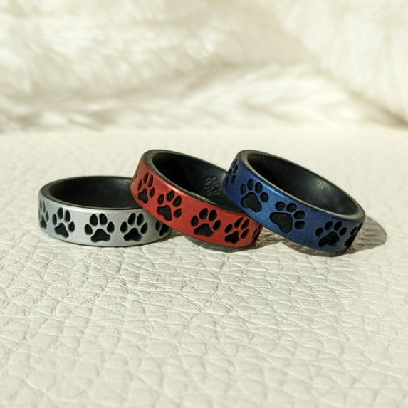 Dog Paw Print Silicone Wedding Ring - Engraved Dual Layer