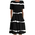 thumbnail image 2 of USSUMA Womens Sundresses Summer Casual Boho Pleated Knee Length Swing Aline Midi Party Beach Dress Floral Print Short Sleeve Sun dresses for Women Plus Crewneck Dresses Vacation, 2 of 5