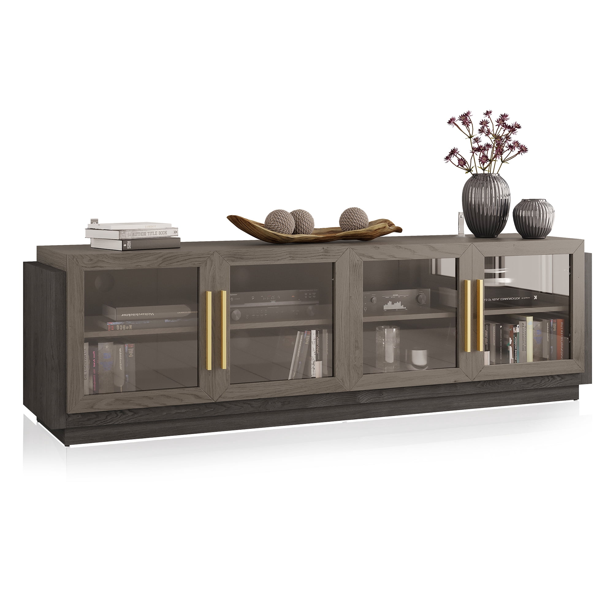 BELLEZE 70" TV Stand for TVs up to 75", Modern TV Stand & Entertainment Center with Shelves, Wood Storage Cabinet for Living Room or Bedroom - Brixston (Brown)