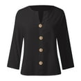 thumbnail image 5 of YDFCWXW Tops for Women 2025 Cotton Linen Button up Shirts Half Sleeve Blouses Loose Fit Vacation Outfits Black, L, 5 of 6