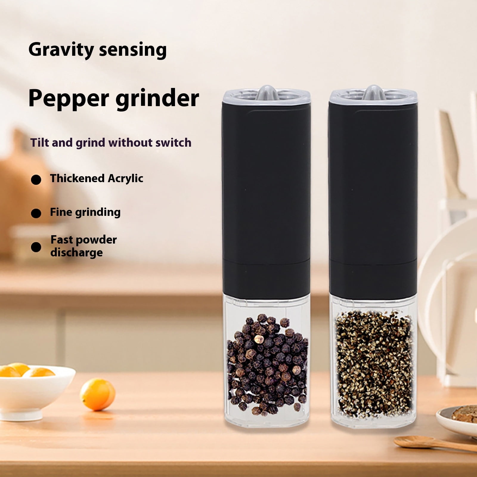 Cadorn Electric Pepper Grinder - Type - C Rechargeable, 6 - Level Coarseness Adjustment, Waterproof with LED Light, Dual - Chamber Option for Salt & Pepper