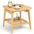 thumbnail image 1 of Costway 1 PCS Table d'Appoint de Sofa en Bambou avec Étagère de Rangement en Faux Rotin Table d'Extrémité Bohème Salon, 1 of 10