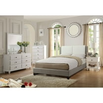 White And Grey Modern California King Size Bed 4pc Set Dresser Mirror Nightstand Bedroom Furniture