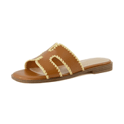 Cushionaire Voyage Cutout Strap Slides for Women - Slip On Summer Flats, Comfortable and Trendy Vacation Style Sandals for Women