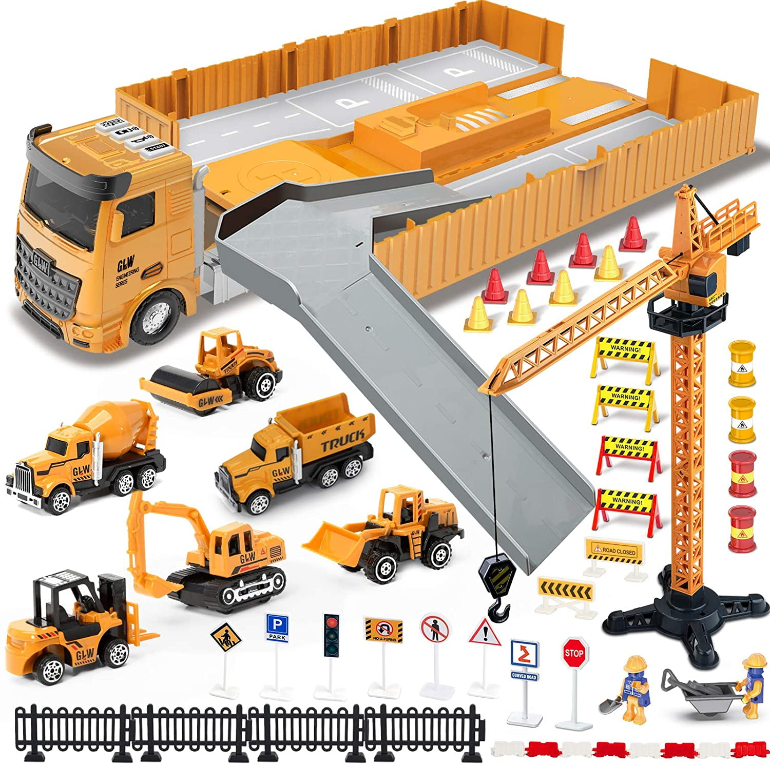 Construction Backpack Kids Portable Toy Set Building Crane 2 Trucks Best Gift 