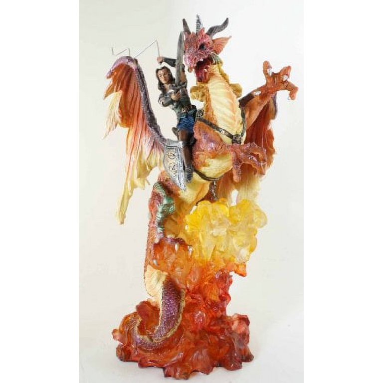 Large Dragon Rider Warrior With Mighty Beast Breathing Fire Statue