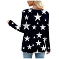 thumbnail image 5 of ZQUUVOU Women's Star Print T-Shirts Long Sleeve Asymmetrical Button Collar Loose Casual Graphic Tops Streetwear Black, 5 of 7