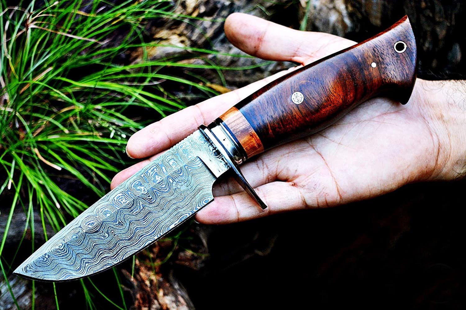 BigCat Roar Wild Tiger Damascus Buck Knife with Sheath - 4.8" Drop-Point Blade Hunting Knife