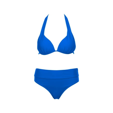 2 Piece Bikinis V-Neck for Women Push Up Padded Bra Bikini Set Swimsuit Swimwear Bathing Suit Swim Suits Trendy 2025 Blue