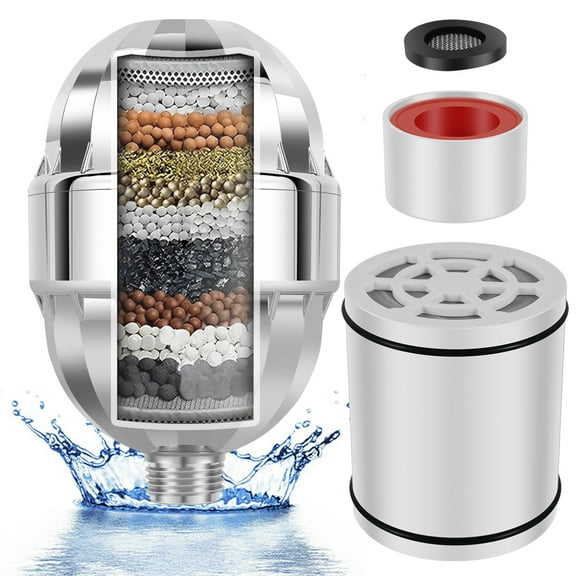 Shower Water Filter Kit 15-Stage Plastic Shower Head Filter with 1/2inch Thread Stable Shower Filter with Cartridge and Raw Material Belt Reduce Chlorine Fluoride Heavy Metal