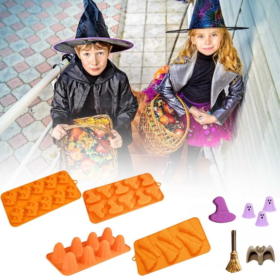 CoreLiving Halloween Silicone Molds Halloween Chocolate Molds Spooky Ghost Mold Witch Hat Candy Baking Tray for Cake Decorating Cupcake Topper Party Treat