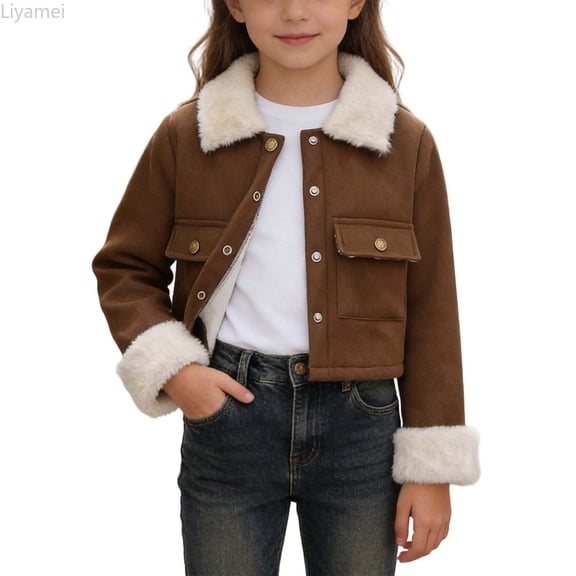 Liyamei Kids Short Jacket with Lapel Collar for Fall Casual School Outerwear Size 2-3 Years