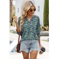 thumbnail image 4 of Top WIHOLL Primavera-Verano con estampado floral de manga 3/4 y cuello en V para mujer, 4 of 4